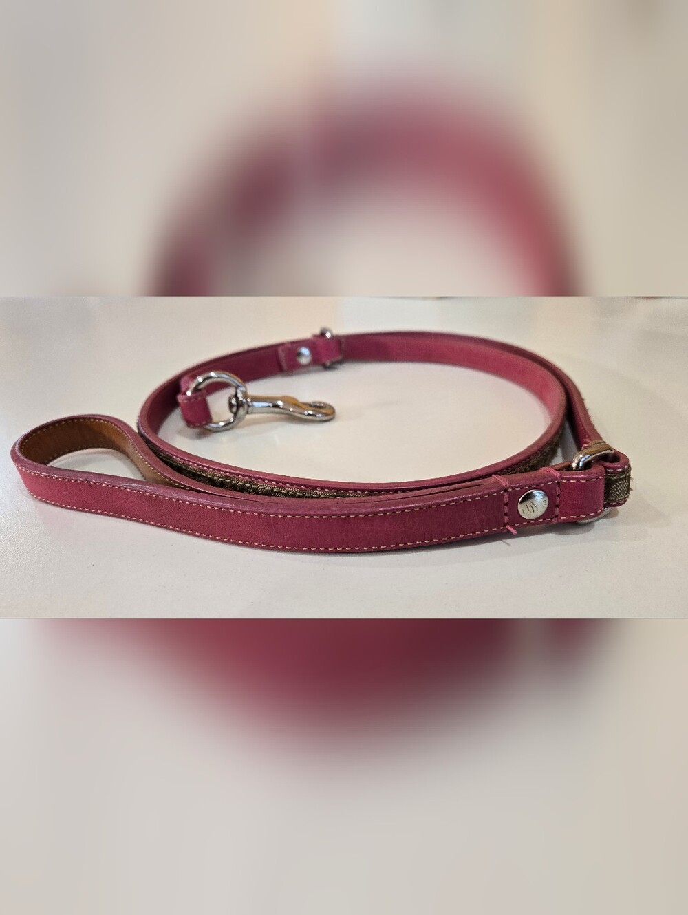 COACH PINK SIGNATURE EXTRA SMALL DOG LEASH - Picture 2 of 4